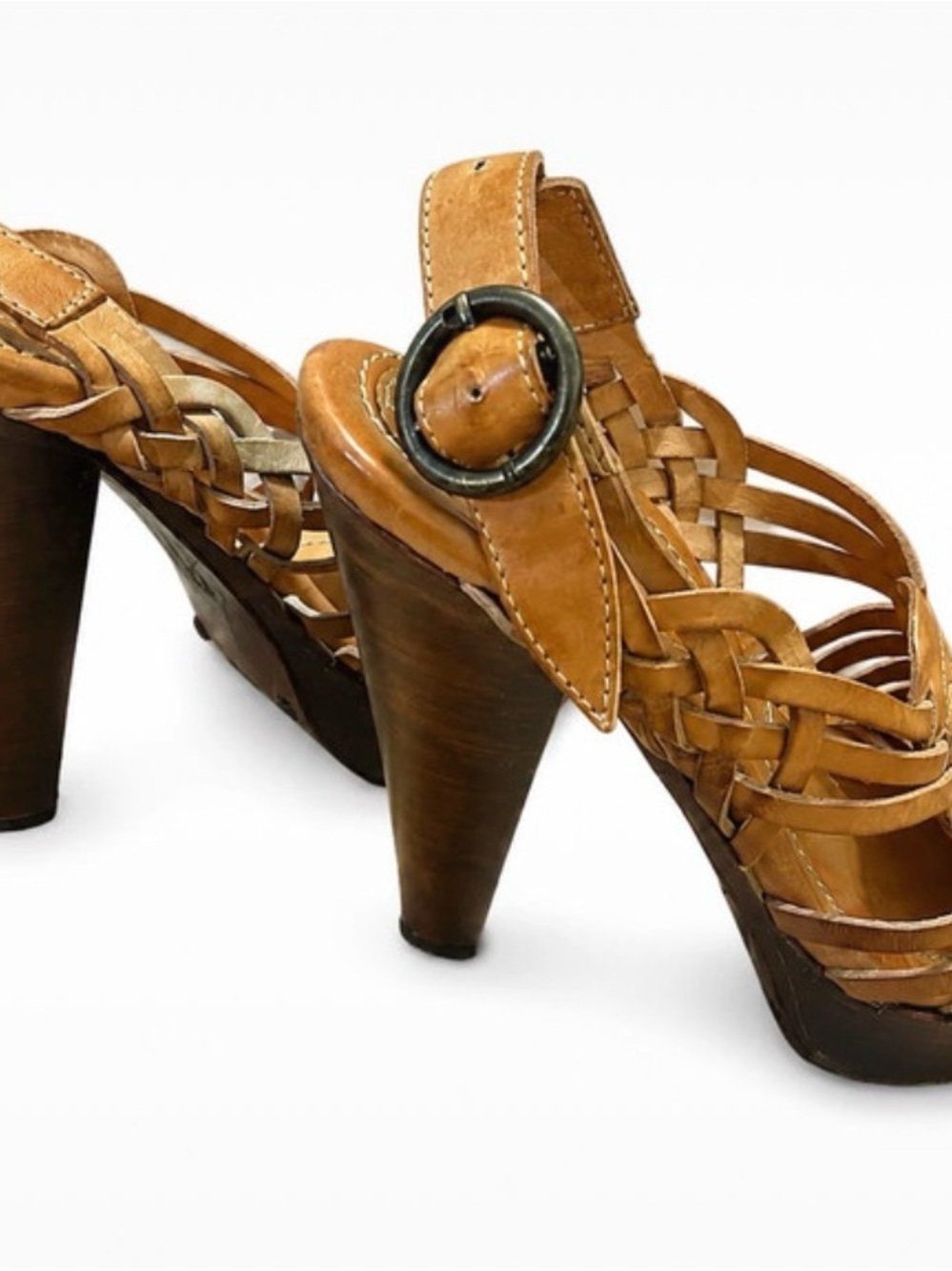 Frye Joy Huarache Slingback Platform Heels Tan Cognac Leather Women’s 8.5 B